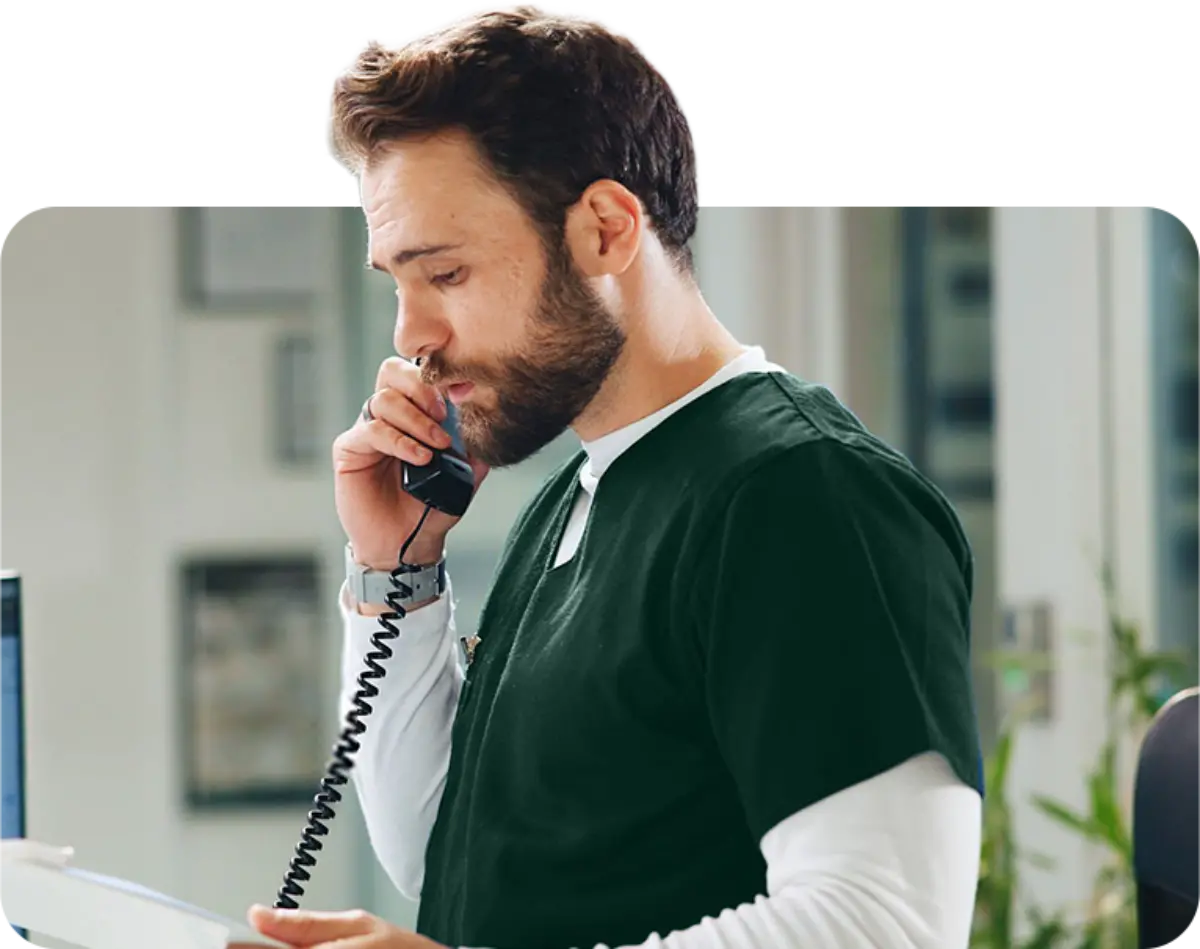 Medical professional on phone