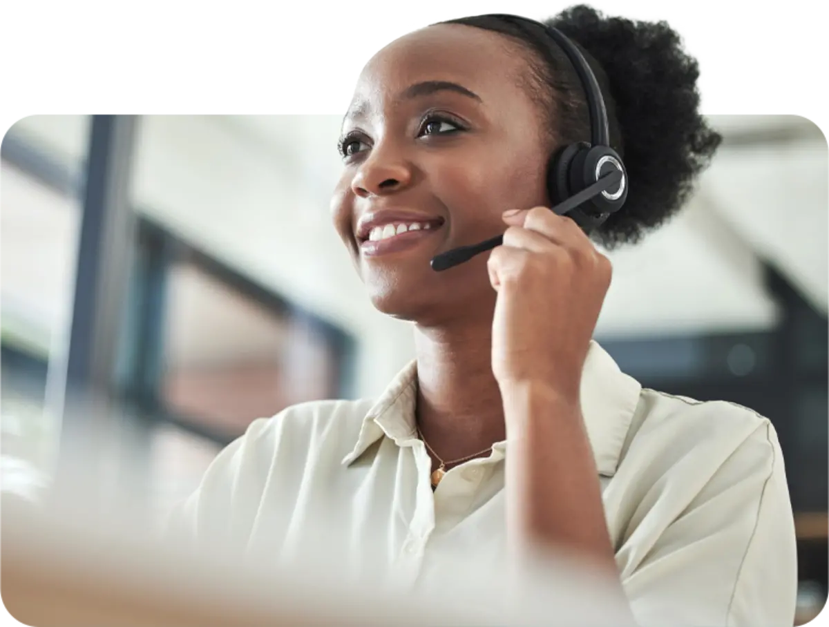 Woman on headset supporting care coordination
